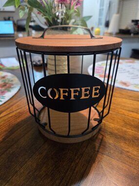 Farmhouse Metal/Wood K-Cups Coffee Holder | Storage Organizer for Counter